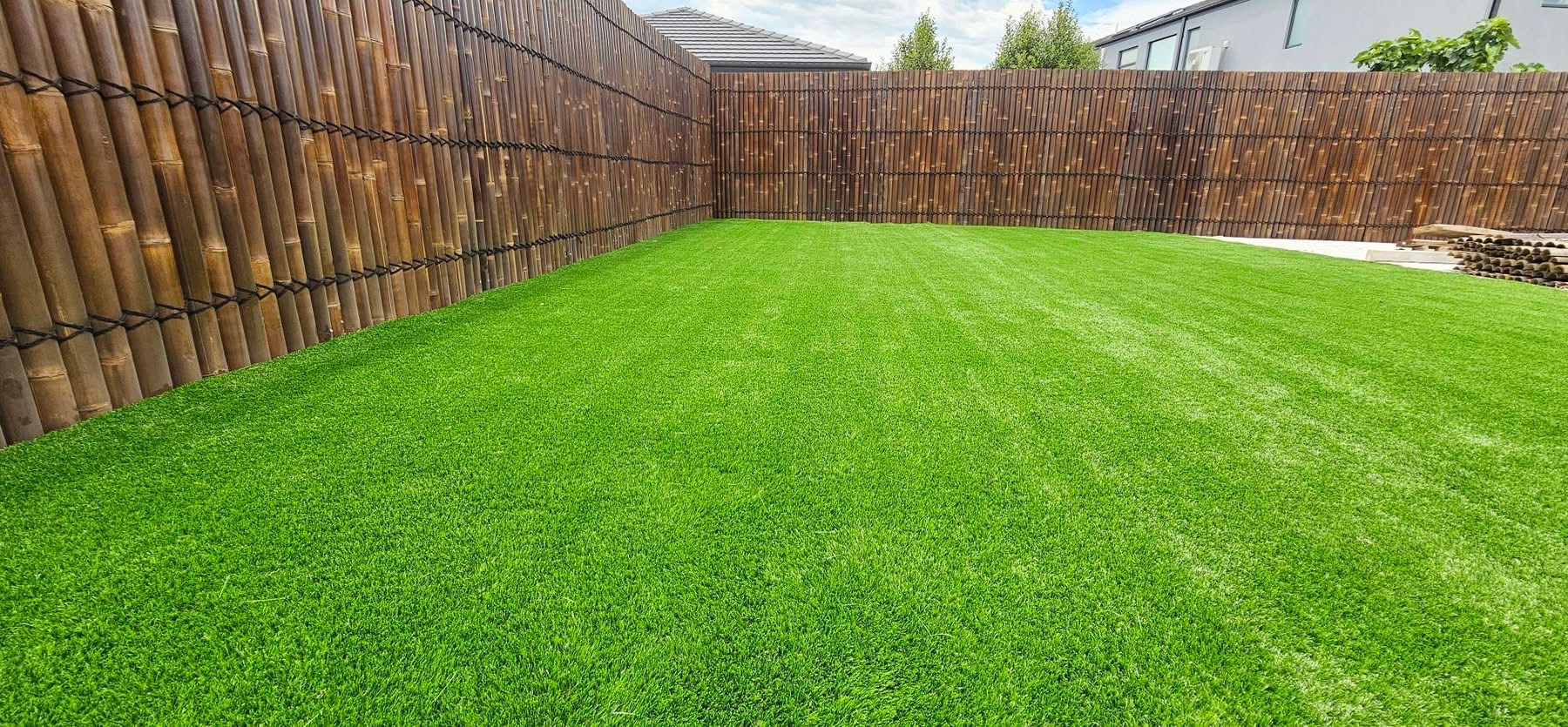 Finished synthetic turf and poolside edging